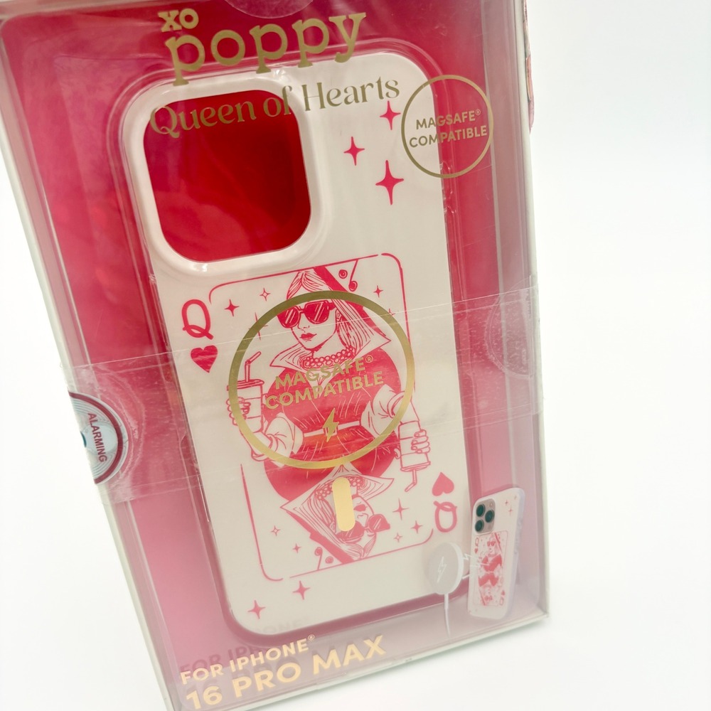 XO Poppy Queen of Hearts MagSafe iPhone 16 Pro Max Case White Pink Red New